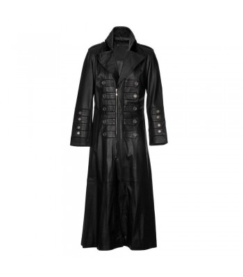 Men Gothic Coat Military Steampunk Leather Gothic Coat Trench Coat